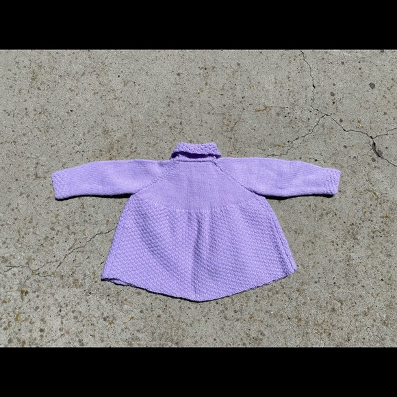 Vintage 80s Toddler Pastel Purple Sweater Jacket, Kids Hand Knit Sweater Coat - Picture 3 of 4